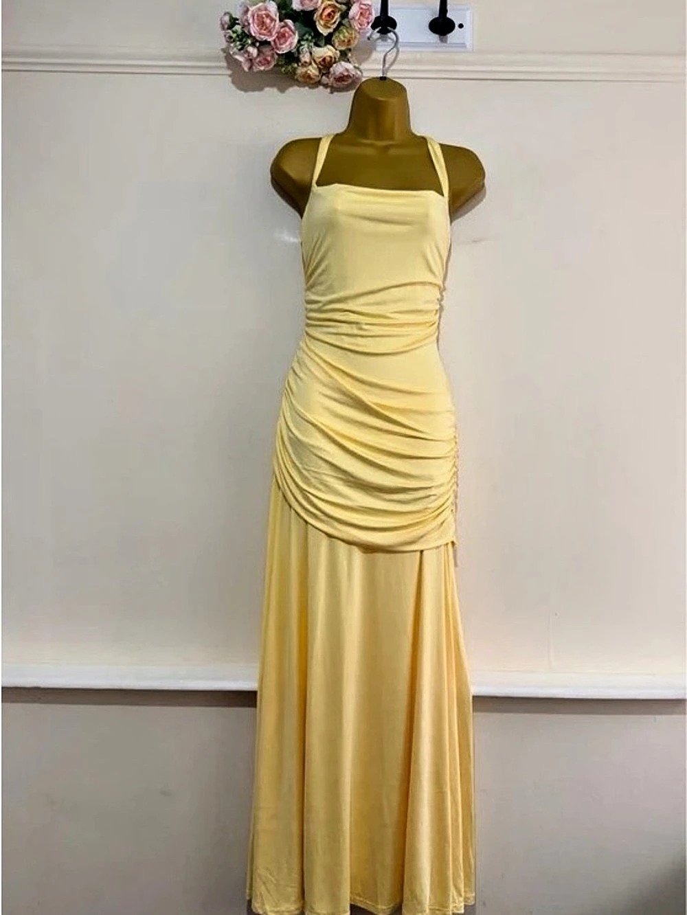 Ruched Maxi Dress in Yellow